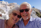 Couple taking a selfie at Santorini, Greece